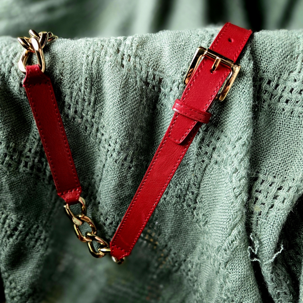 MICHAEL Michael Kors Red and Gold Belt with Chain Detail
